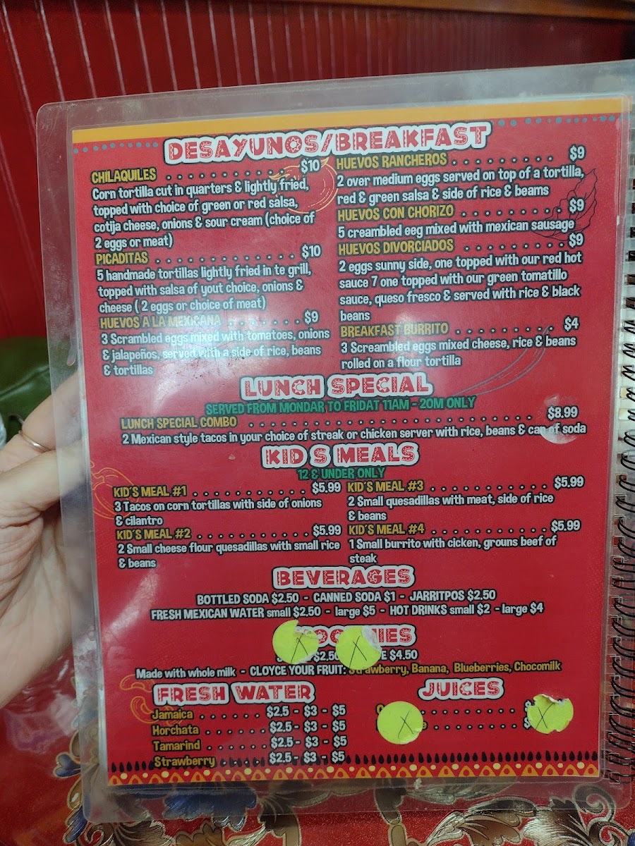 La Frontera Mexican Restaurant menu board