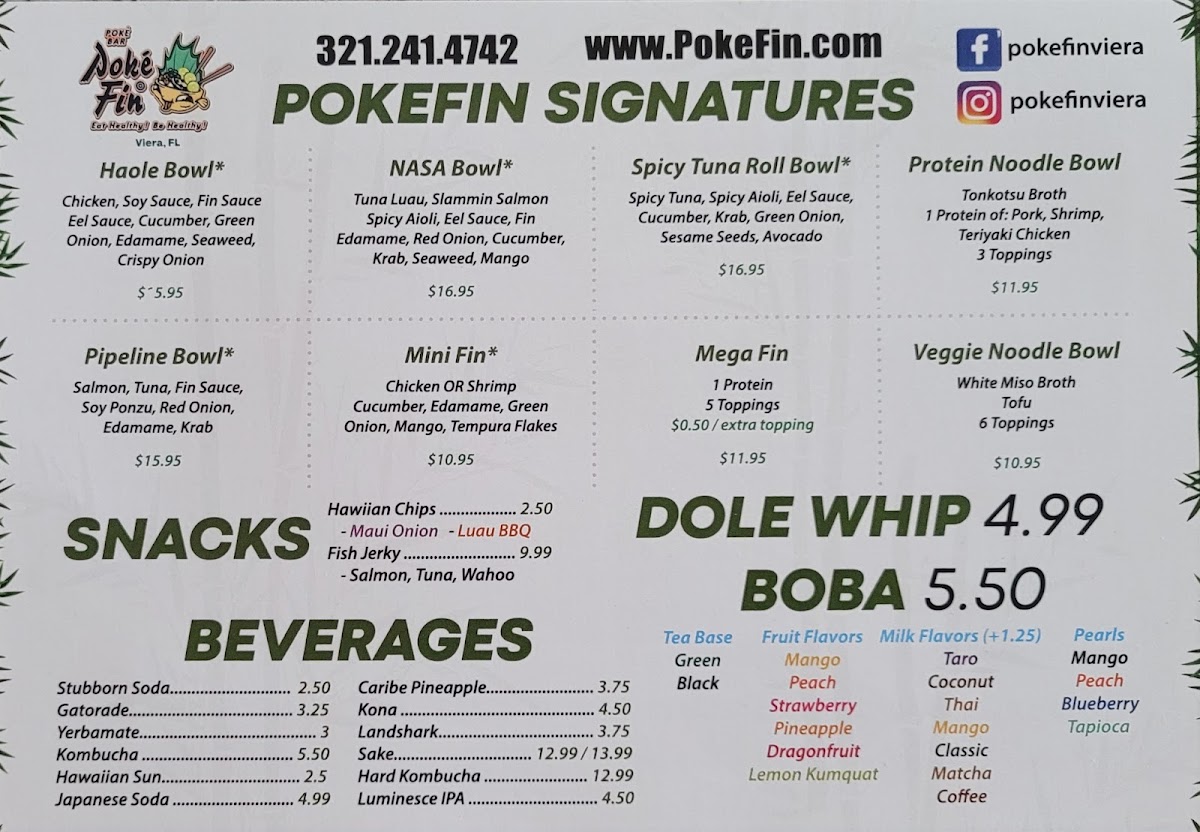 Poke Fin Viera menu board
