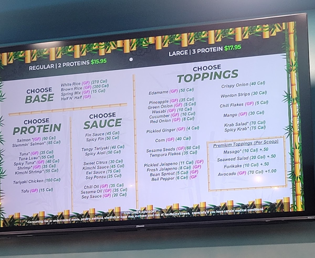 Poke Fin Viera menu board