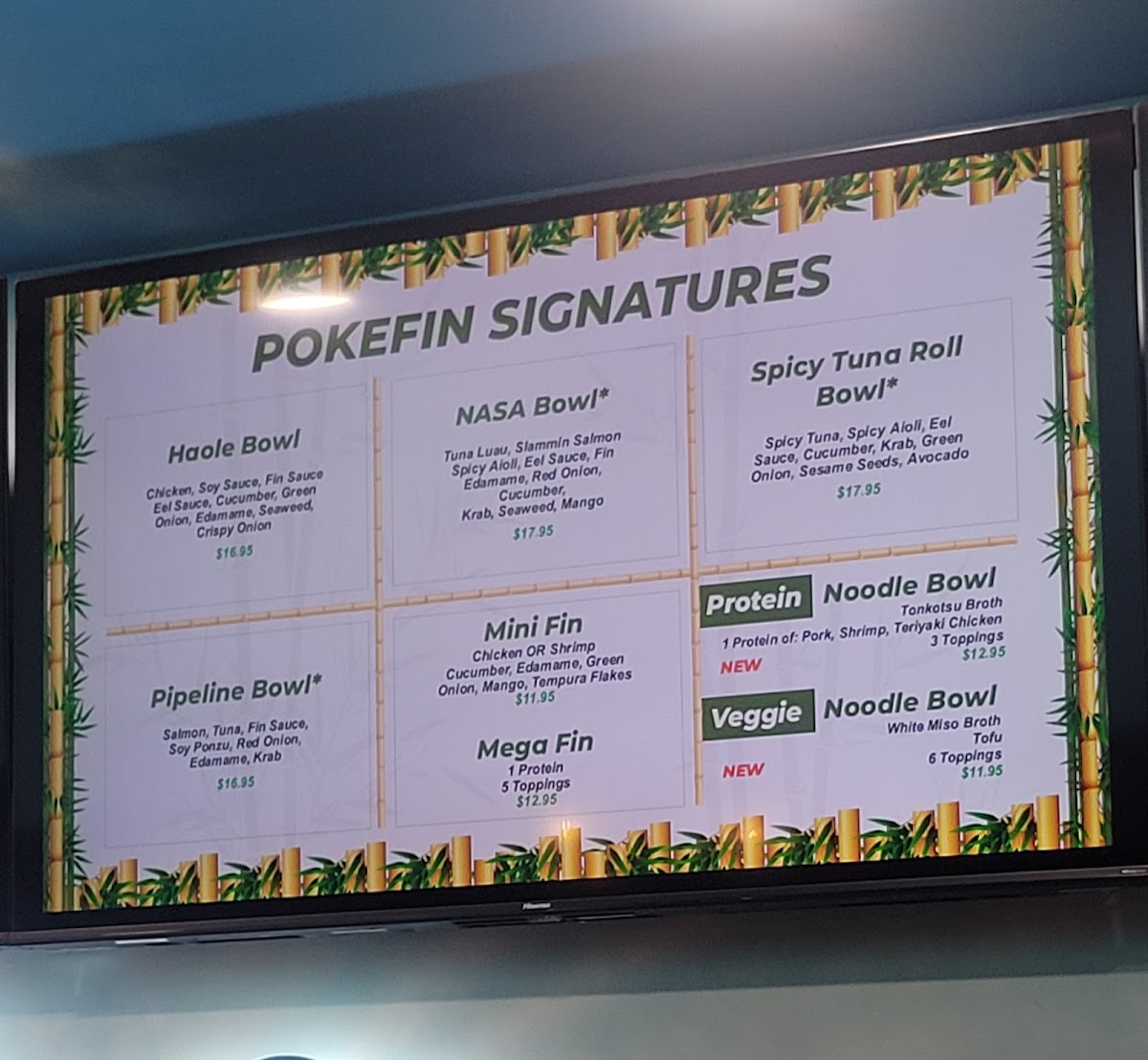 Poke Fin Viera menu board