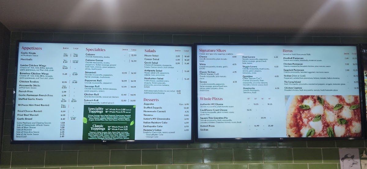 Genna Pizza Express menu board