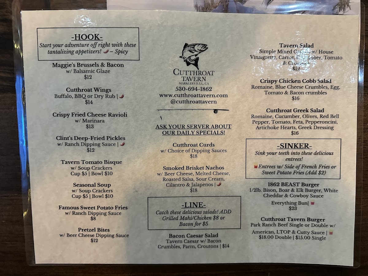 Cutthroat Tavern menu board