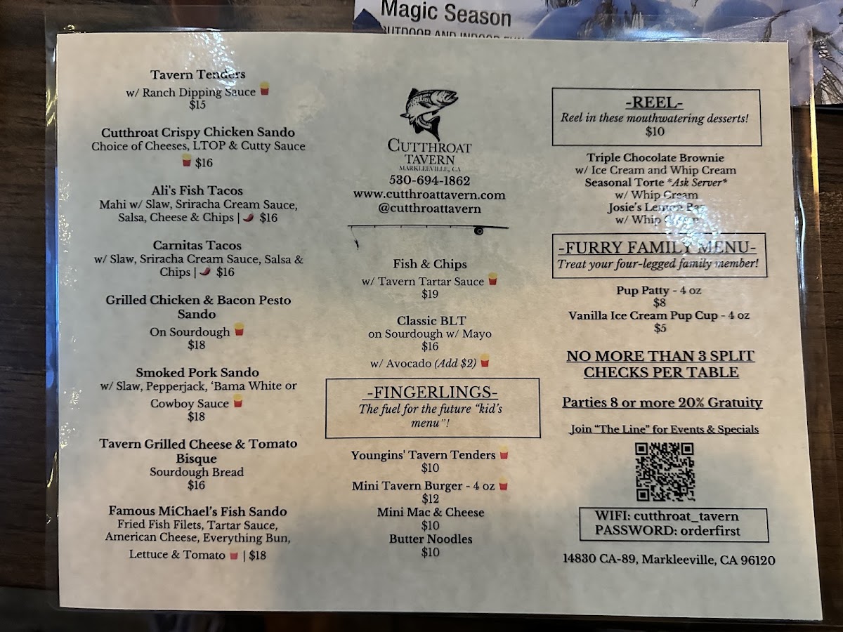 Cutthroat Tavern menu board