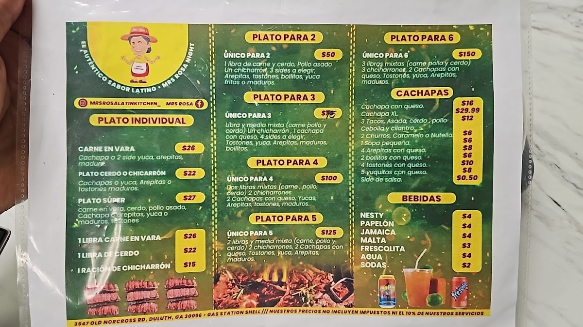 Mrs rosa restaurant- Venezuelan Food menu board