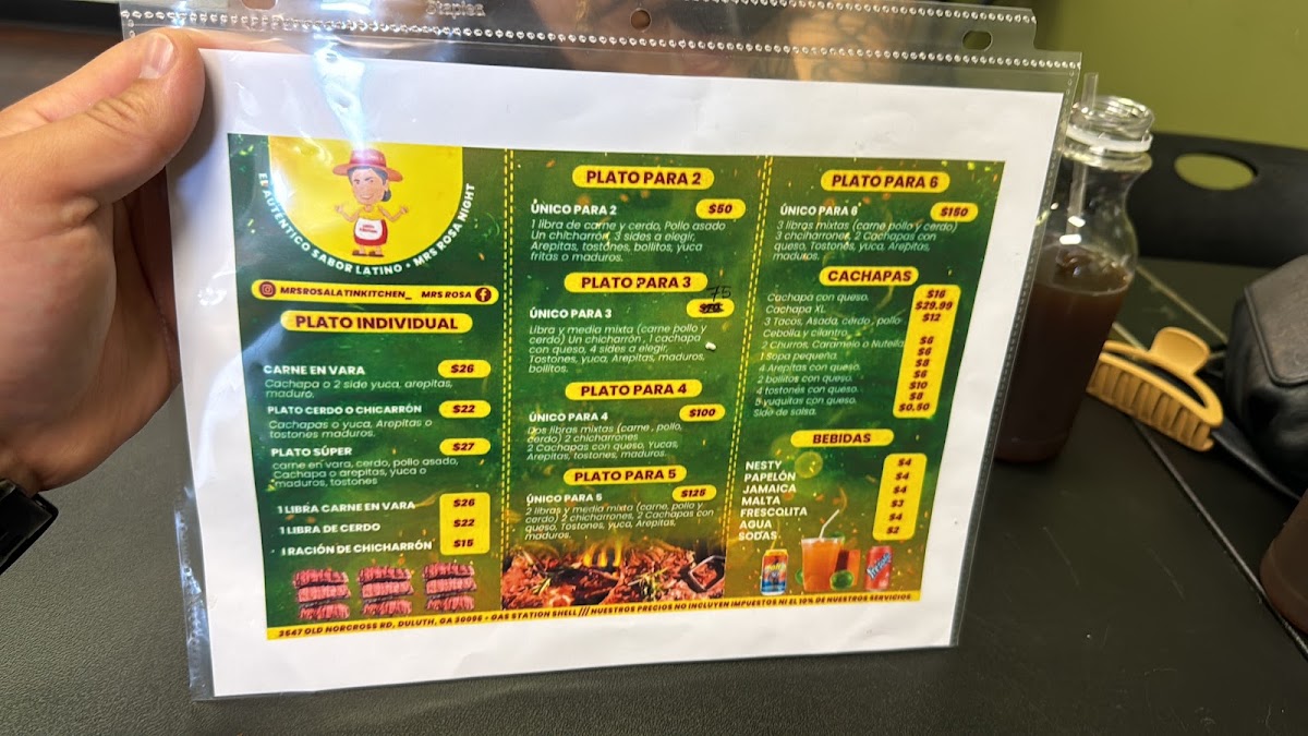 Mrs rosa restaurant- Venezuelan Food menu board