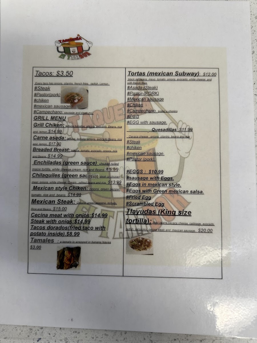 Mrs rosa restaurant- Venezuelan Food menu board
