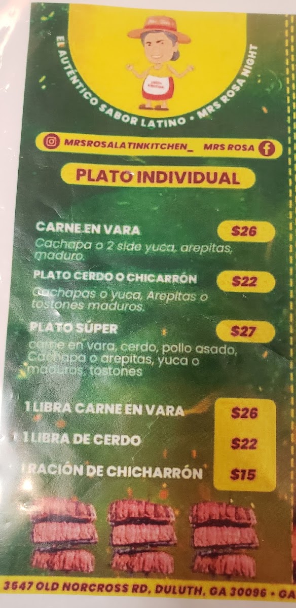 Mrs rosa restaurant- Venezuelan Food menu board