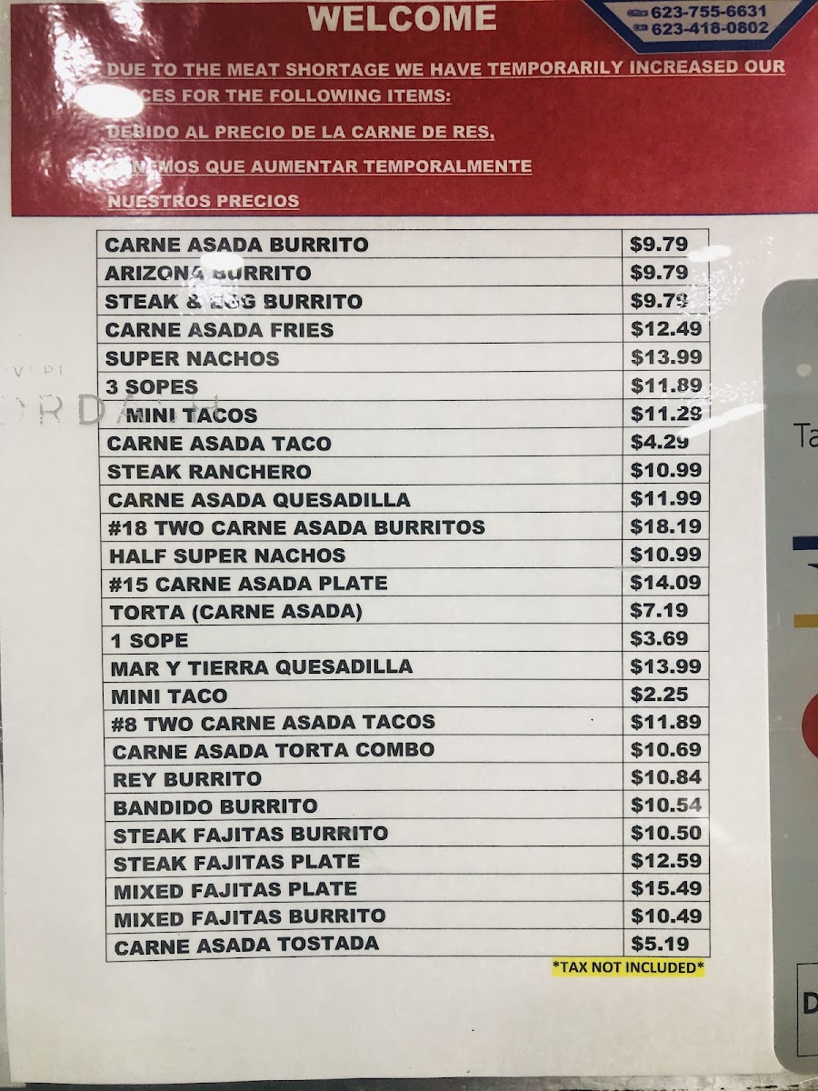 Federico's Mexican Food menu board