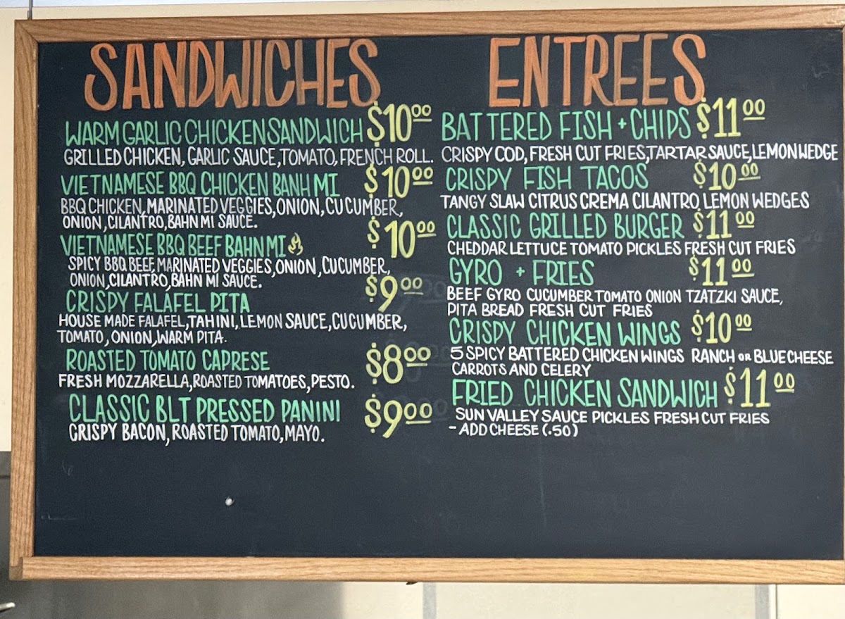 Sun Valley Kitchen menu board