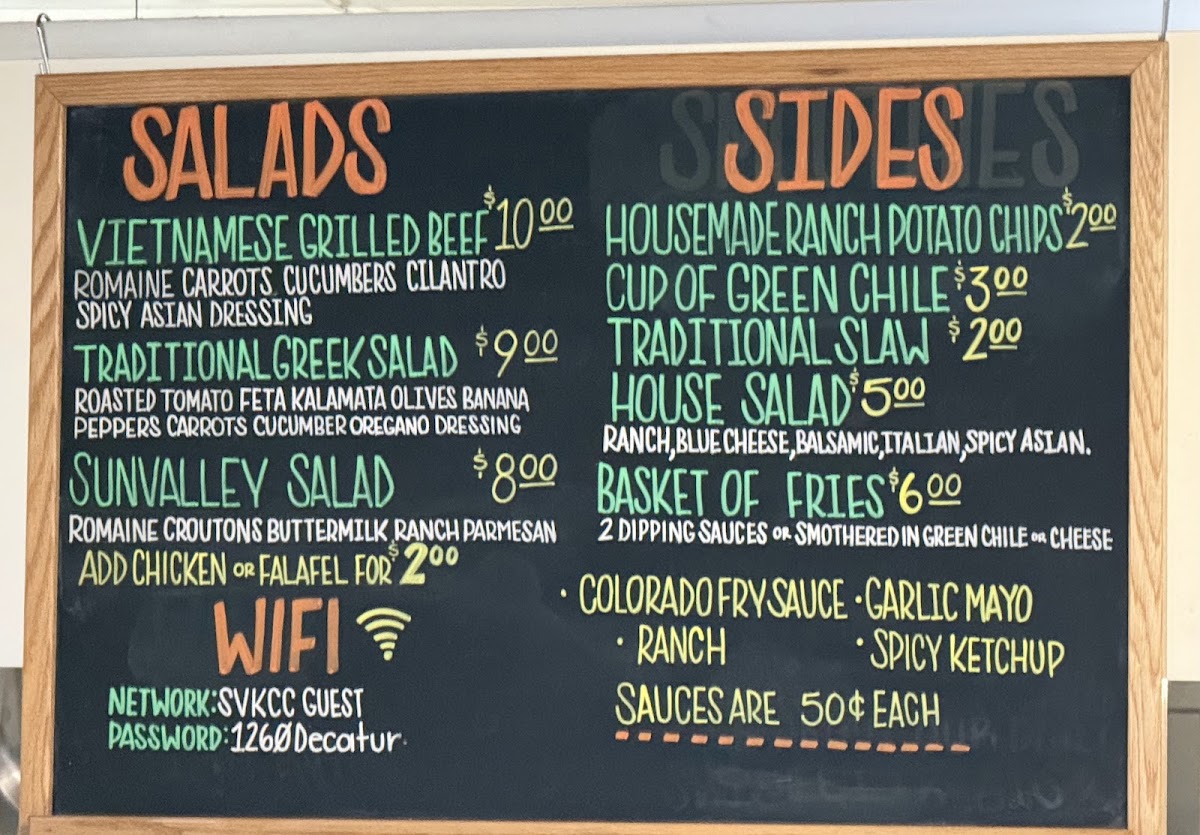 Sun Valley Kitchen menu board