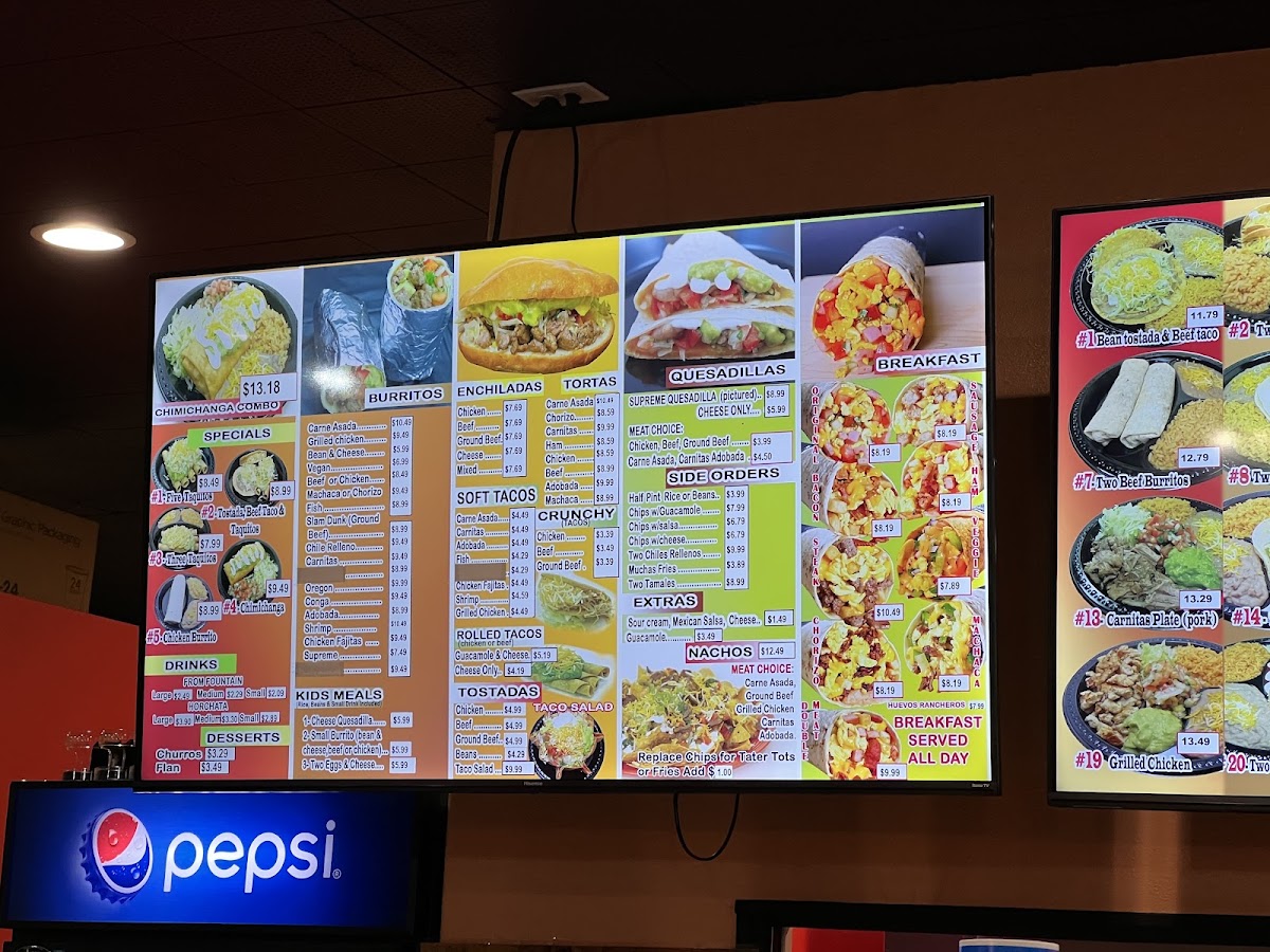Muchas Gracias Mexican Food menu board