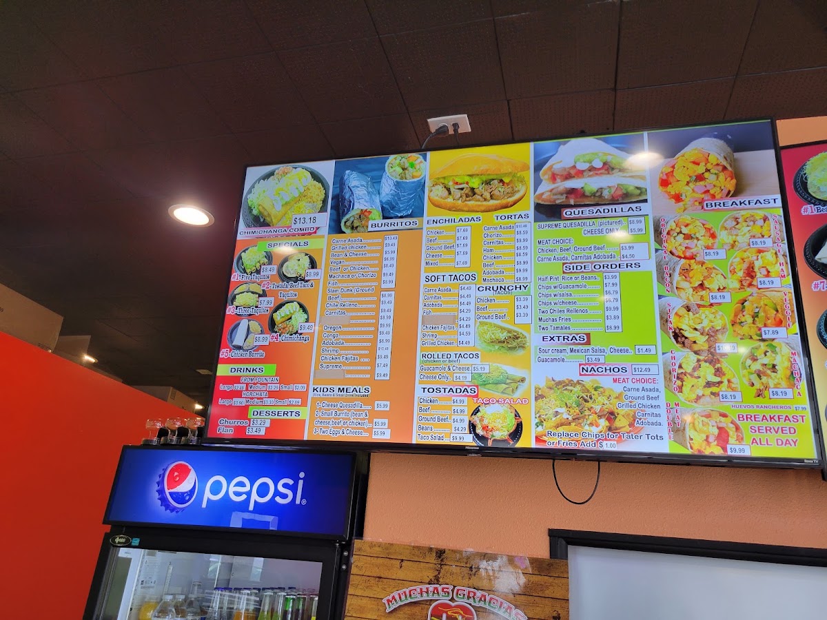 Muchas Gracias Mexican Food menu board