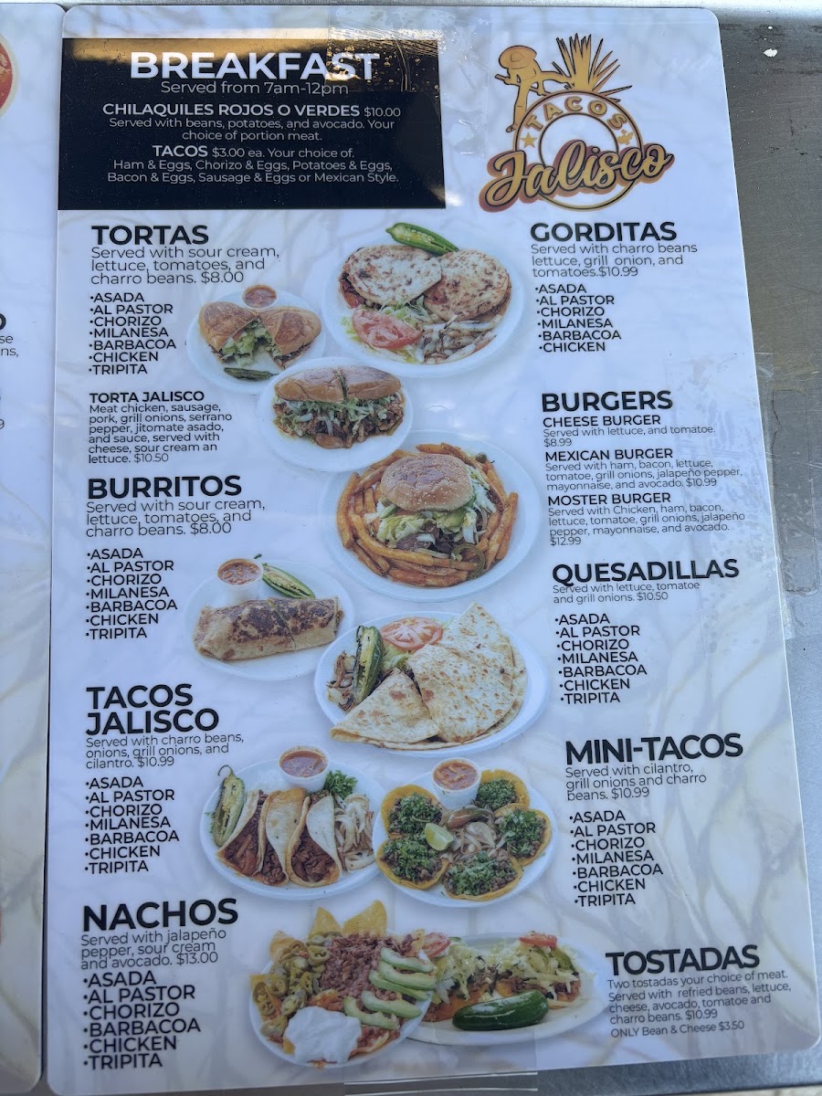 Tacos Jaliscos menu board