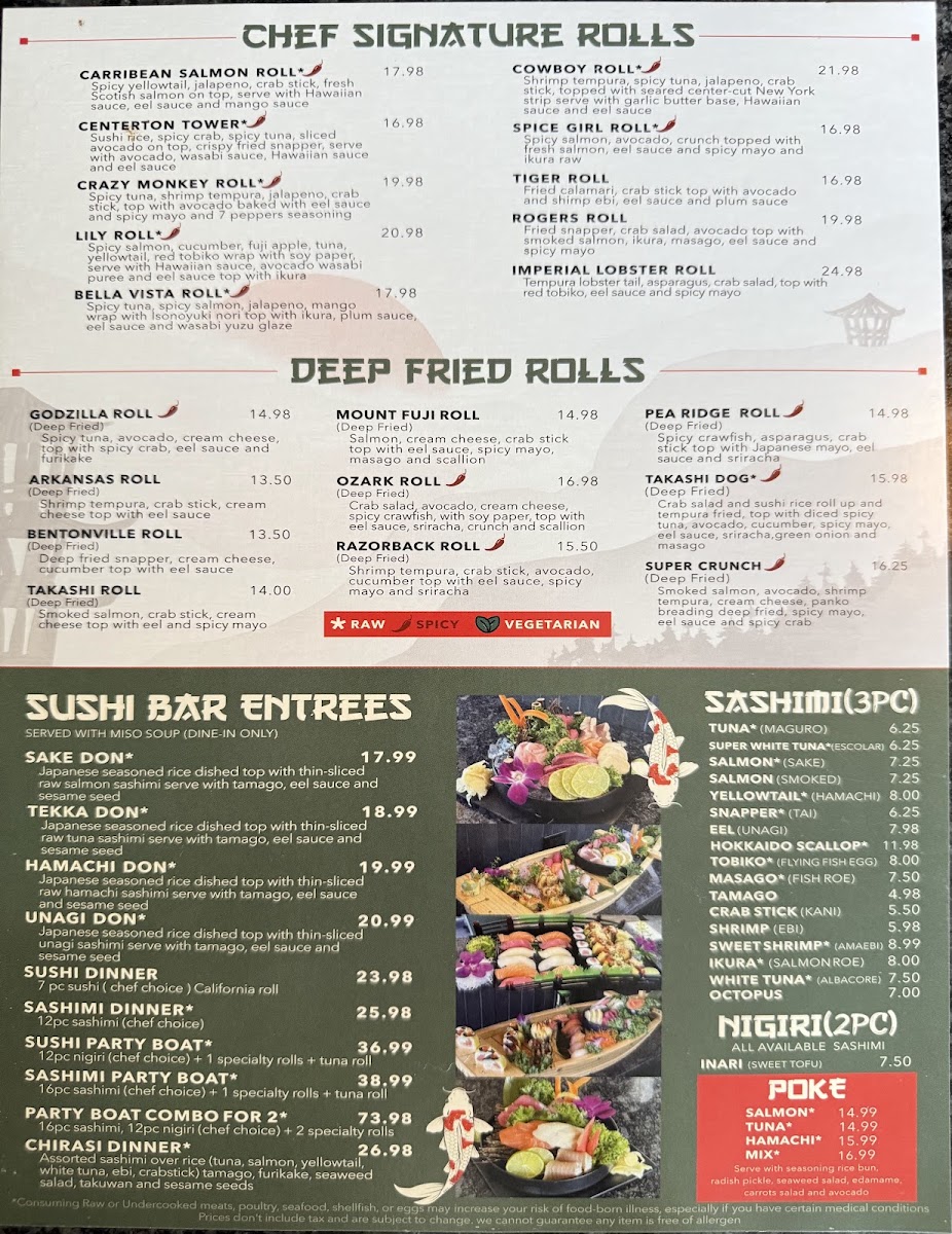 Takashi Hibachi & Sushi menu board