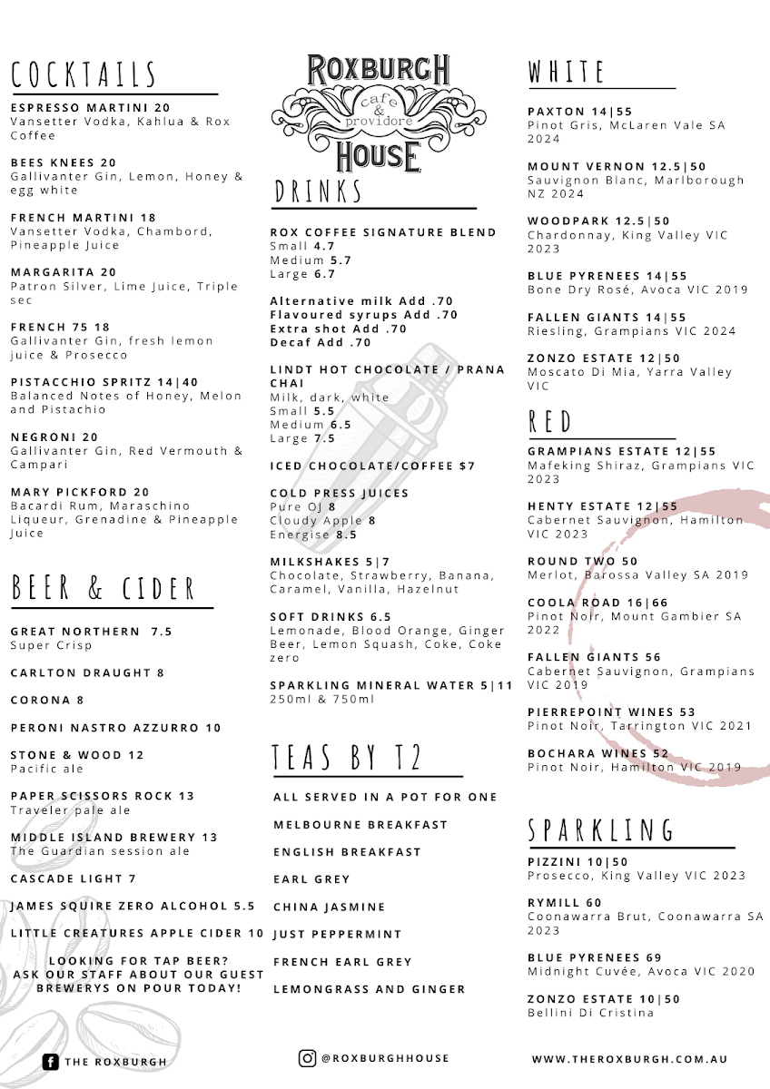 The Roxburgh menu board