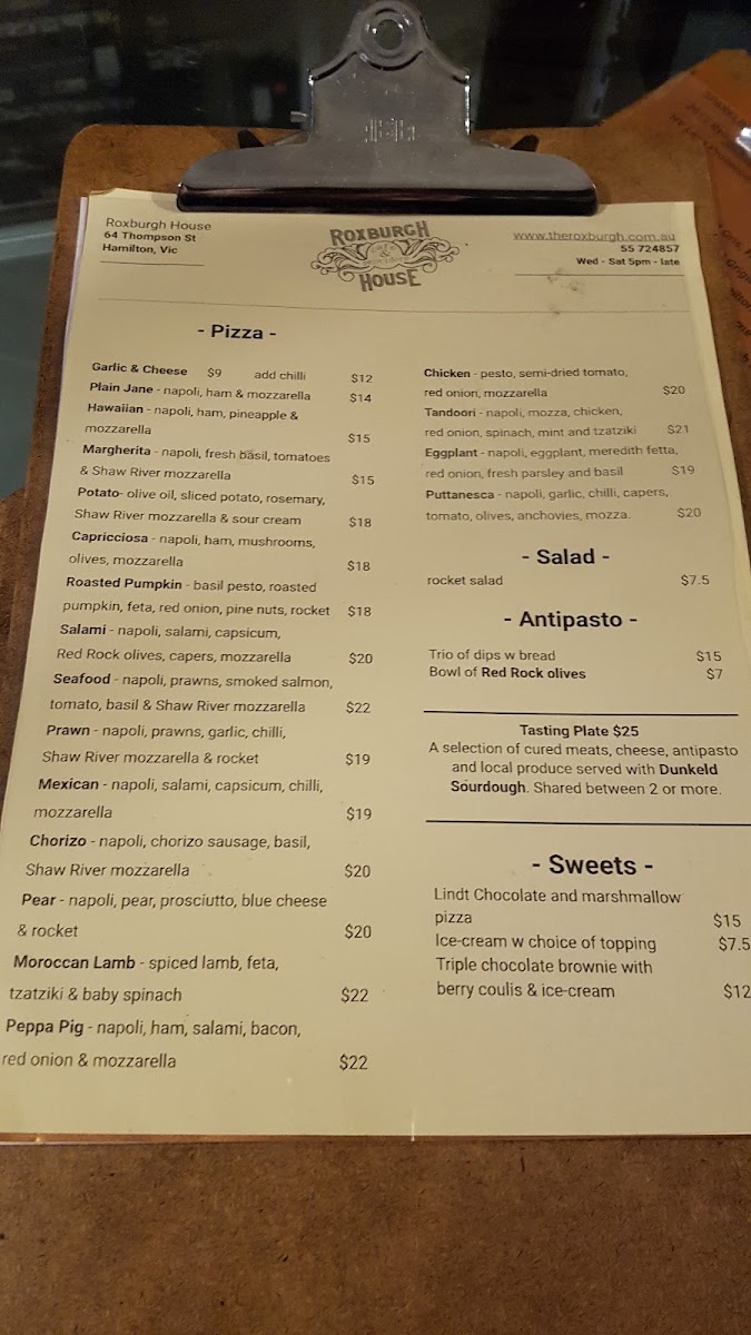 The Roxburgh menu board