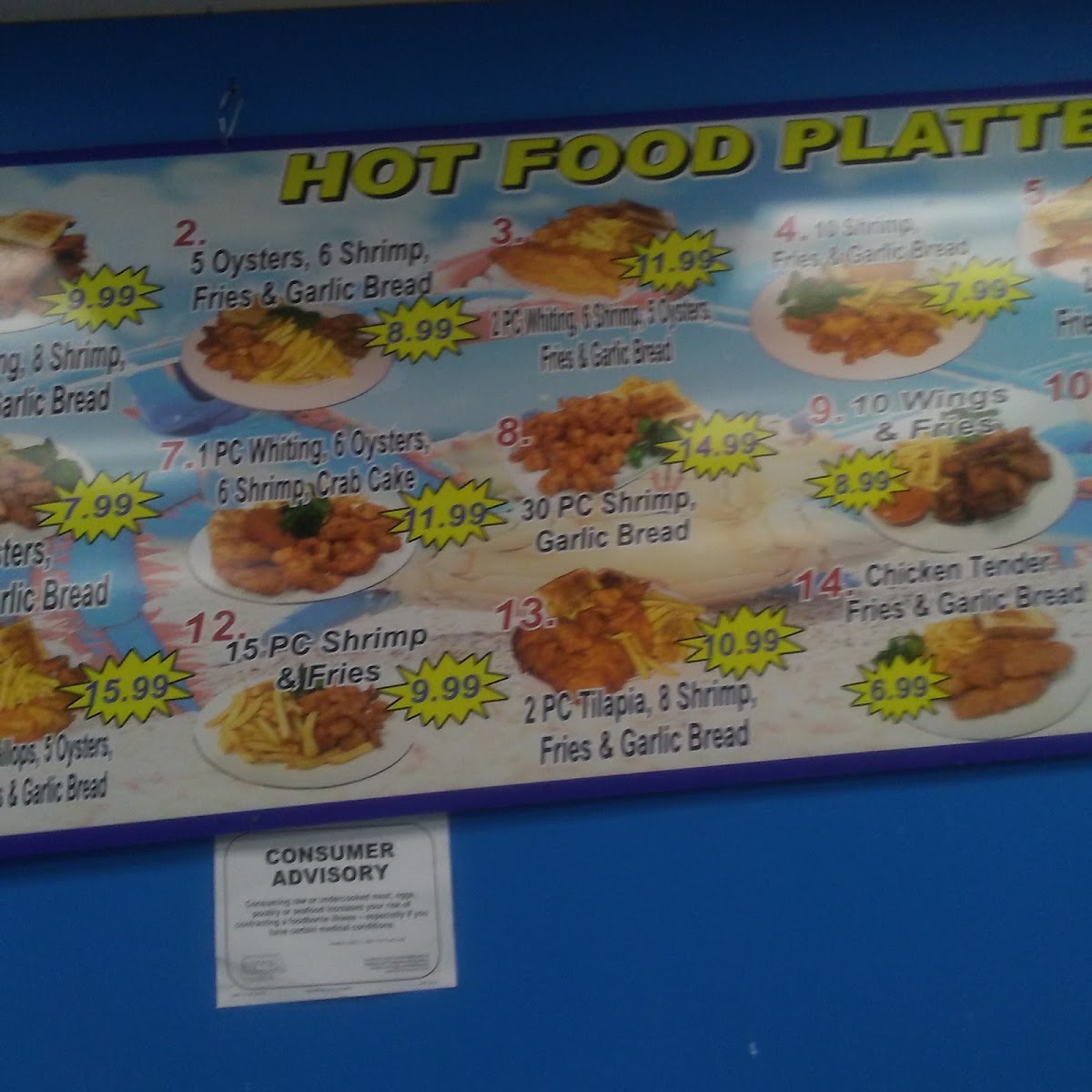JJ's Crab House menu board