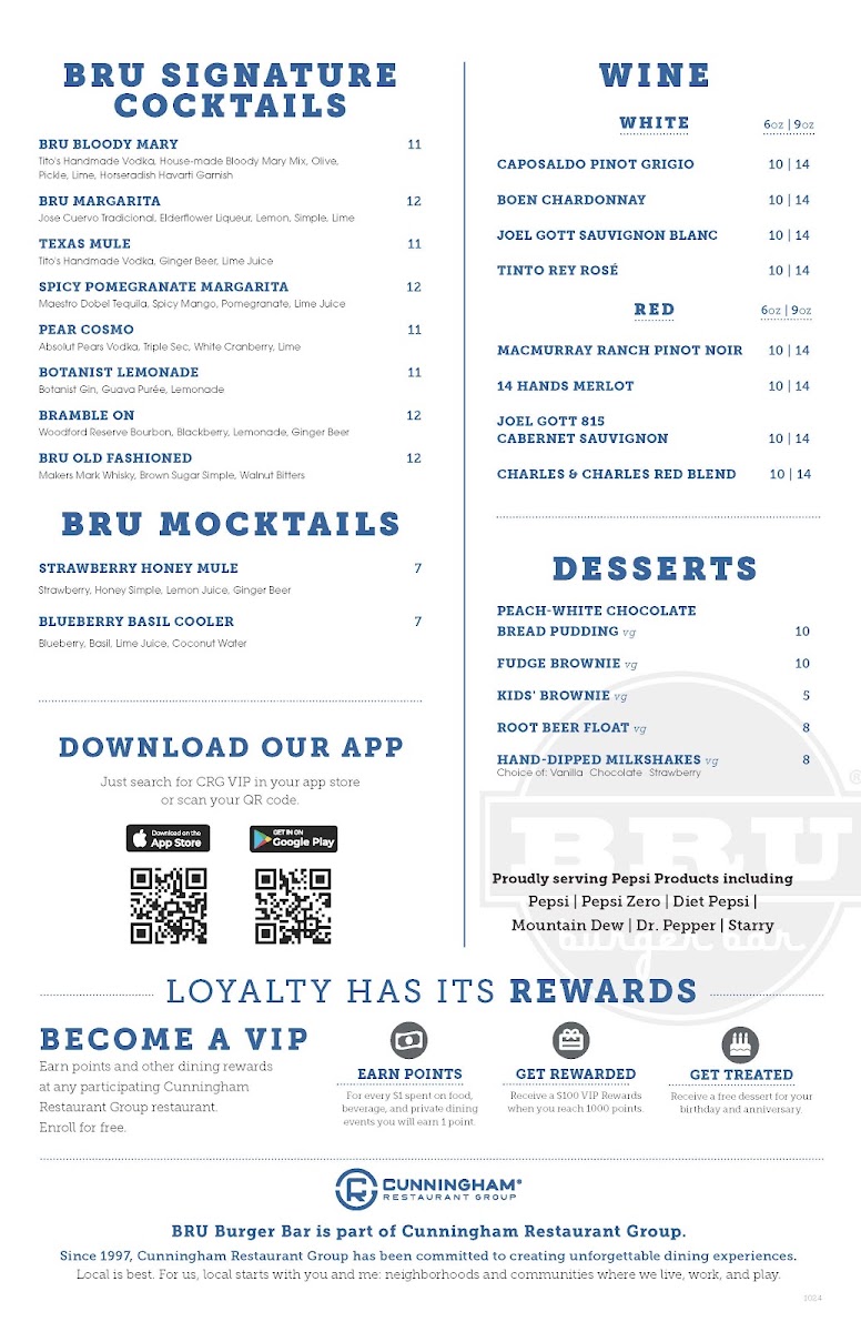 BRU Burger Bar Greenwood menu board