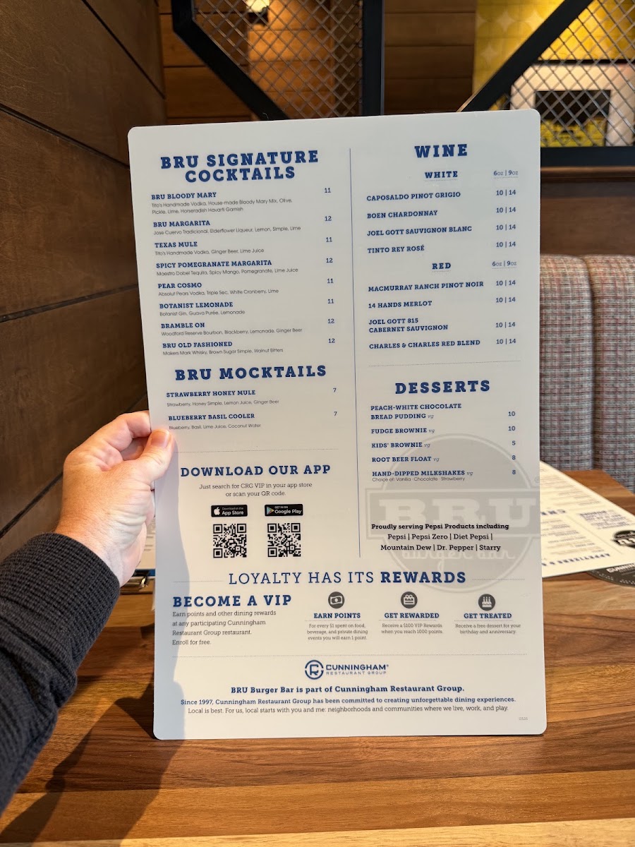 BRU Burger Bar Greenwood menu board