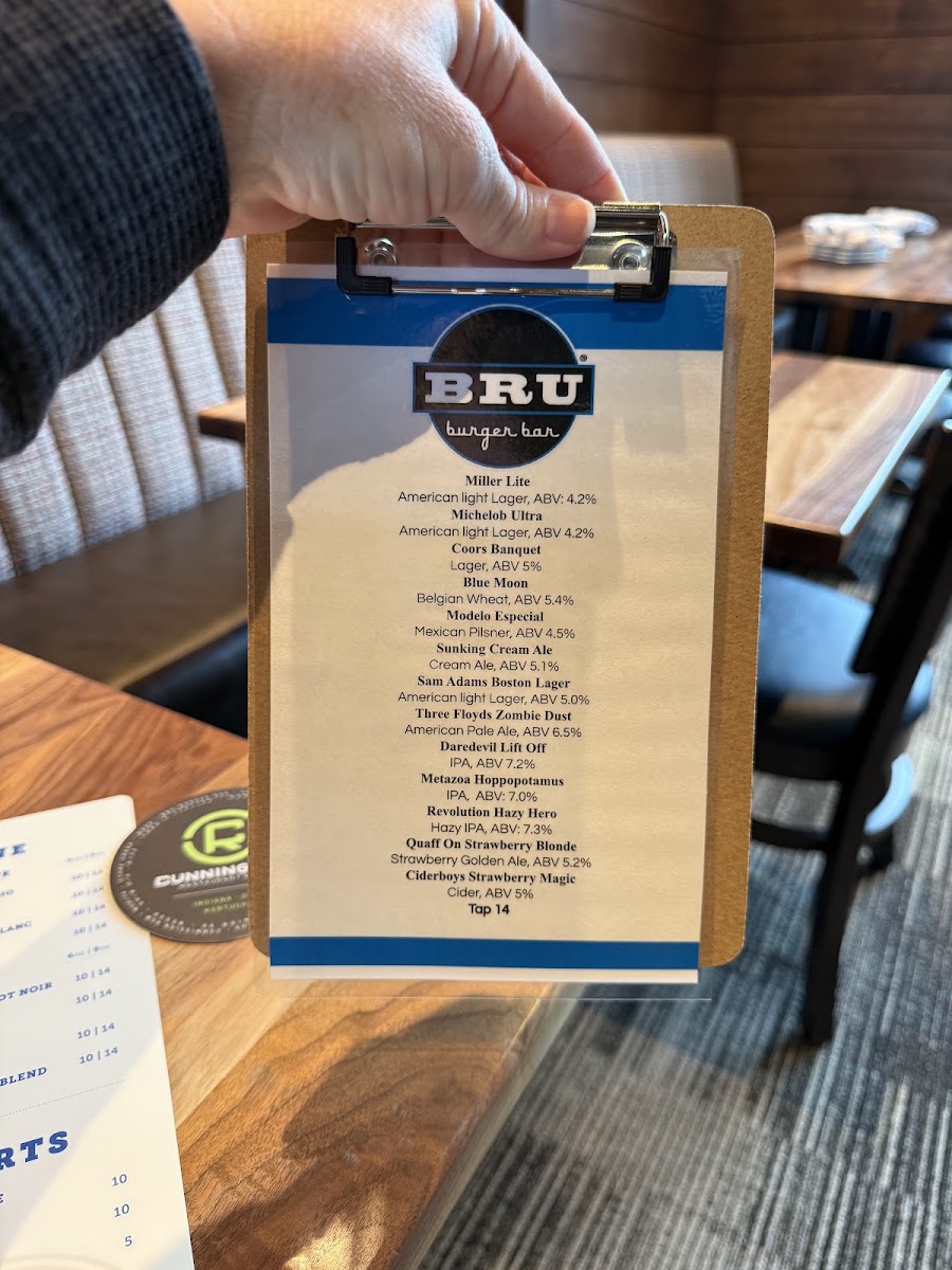 BRU Burger Bar Greenwood menu board