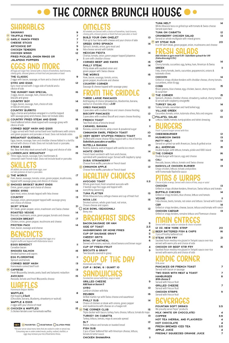 The Corner Brunch House menu board