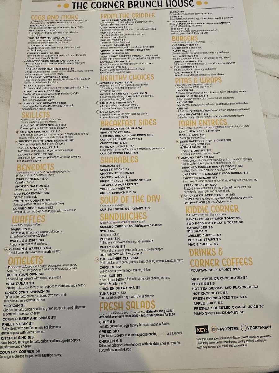 The Corner Brunch House menu board