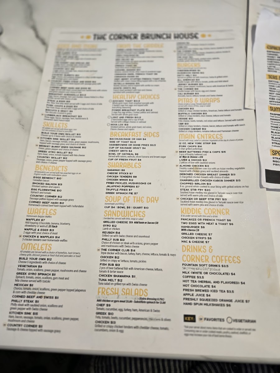 The Corner Brunch House menu board