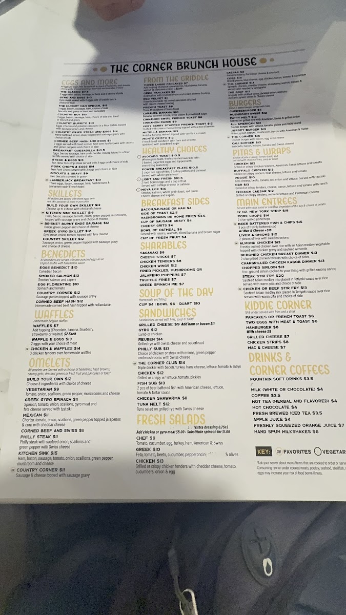 The Corner Brunch House menu board