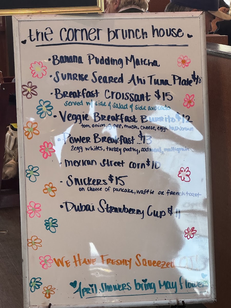 The Corner Brunch House menu board