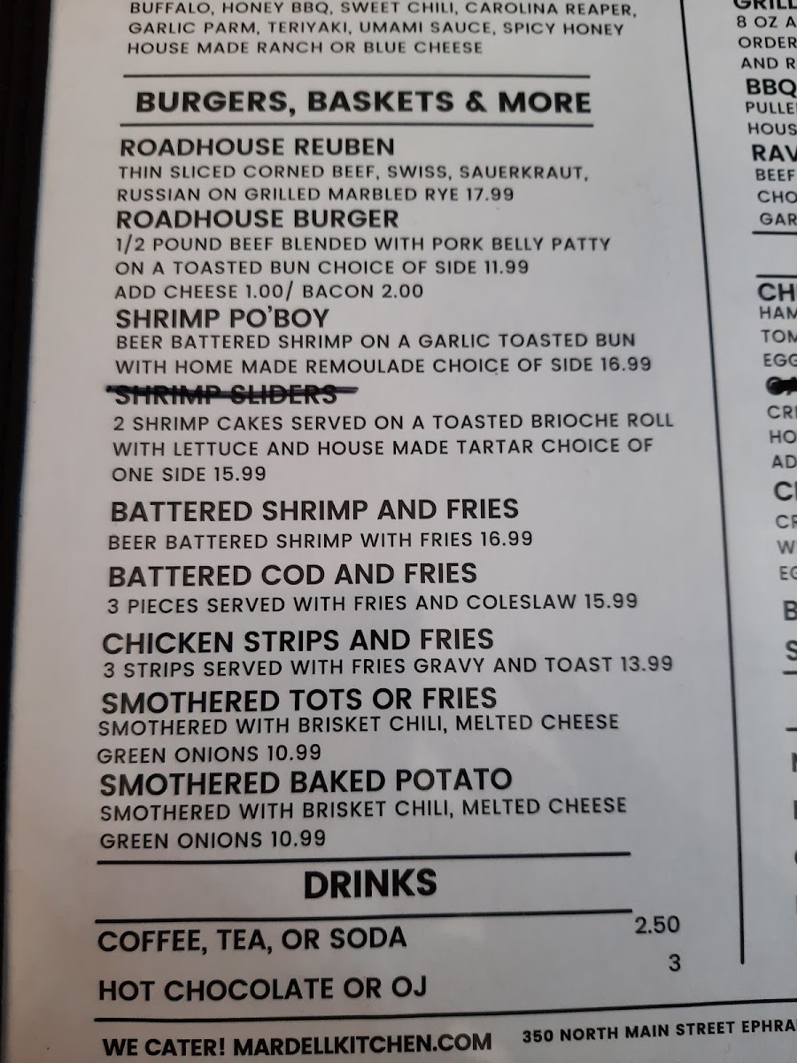 Roots 89 Roadhouse menu board