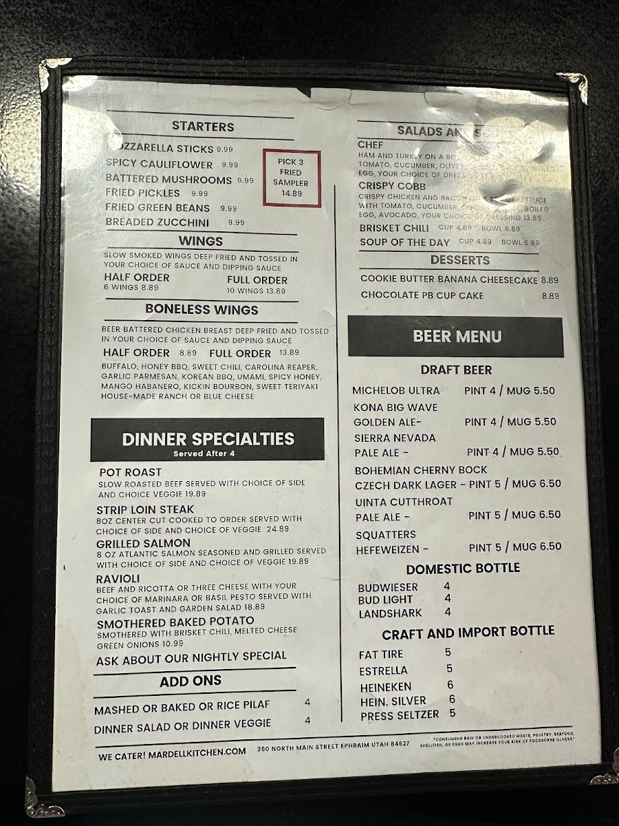 Roots 89 Roadhouse menu board