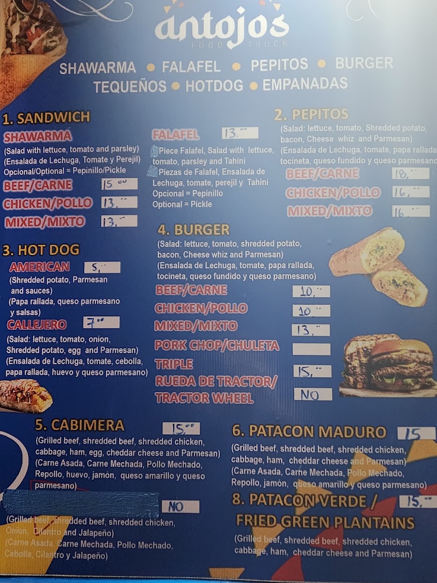 Antojos Food Truck menu board