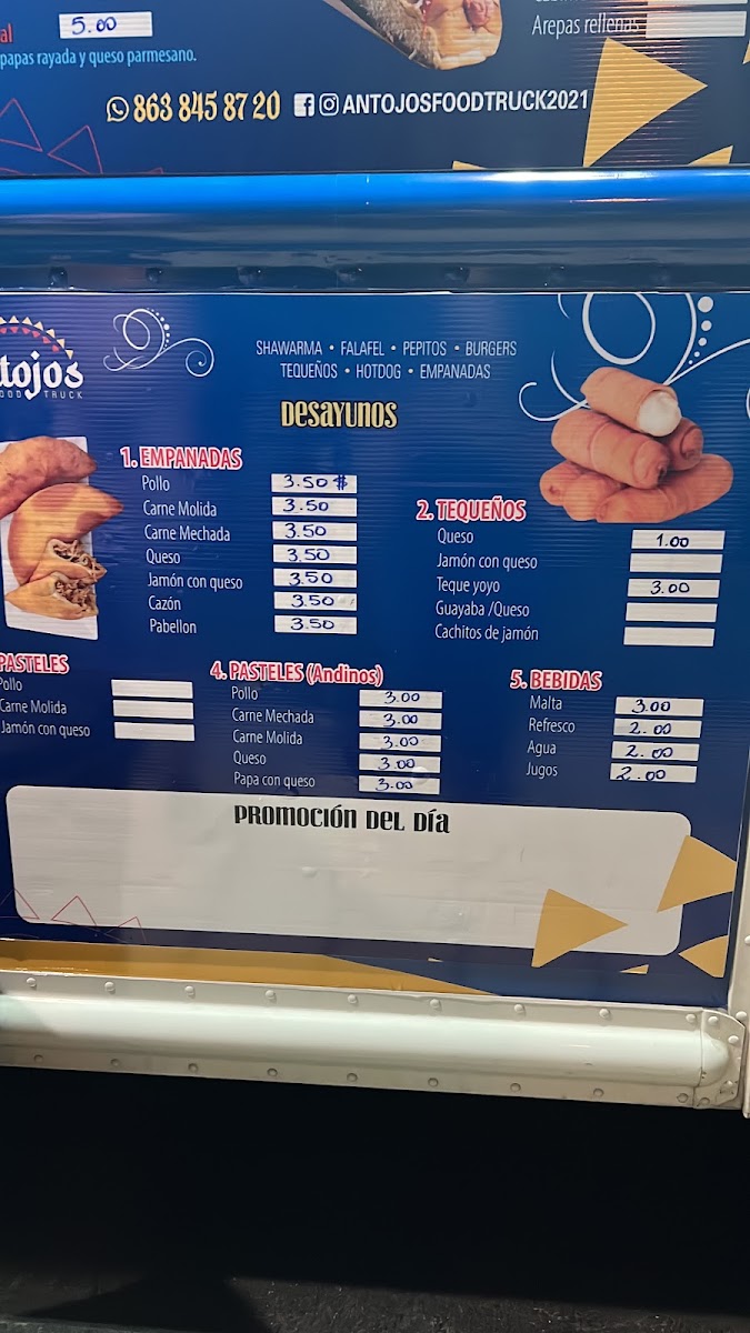 Antojos Food Truck menu board