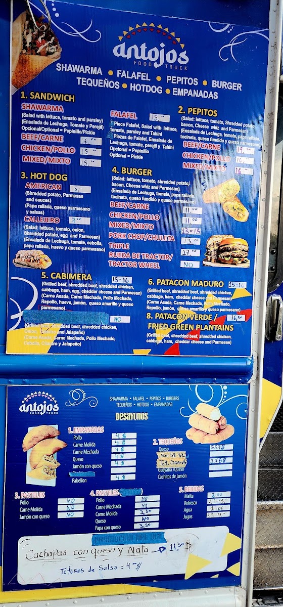 Antojos Food Truck menu board