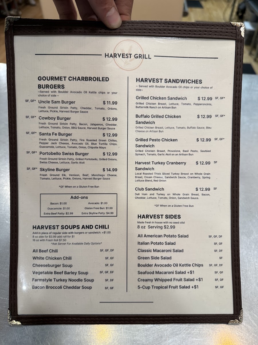 Harvest Grill menu board