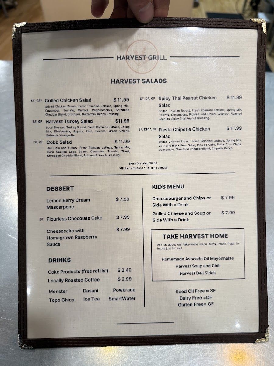 Harvest Grill menu board
