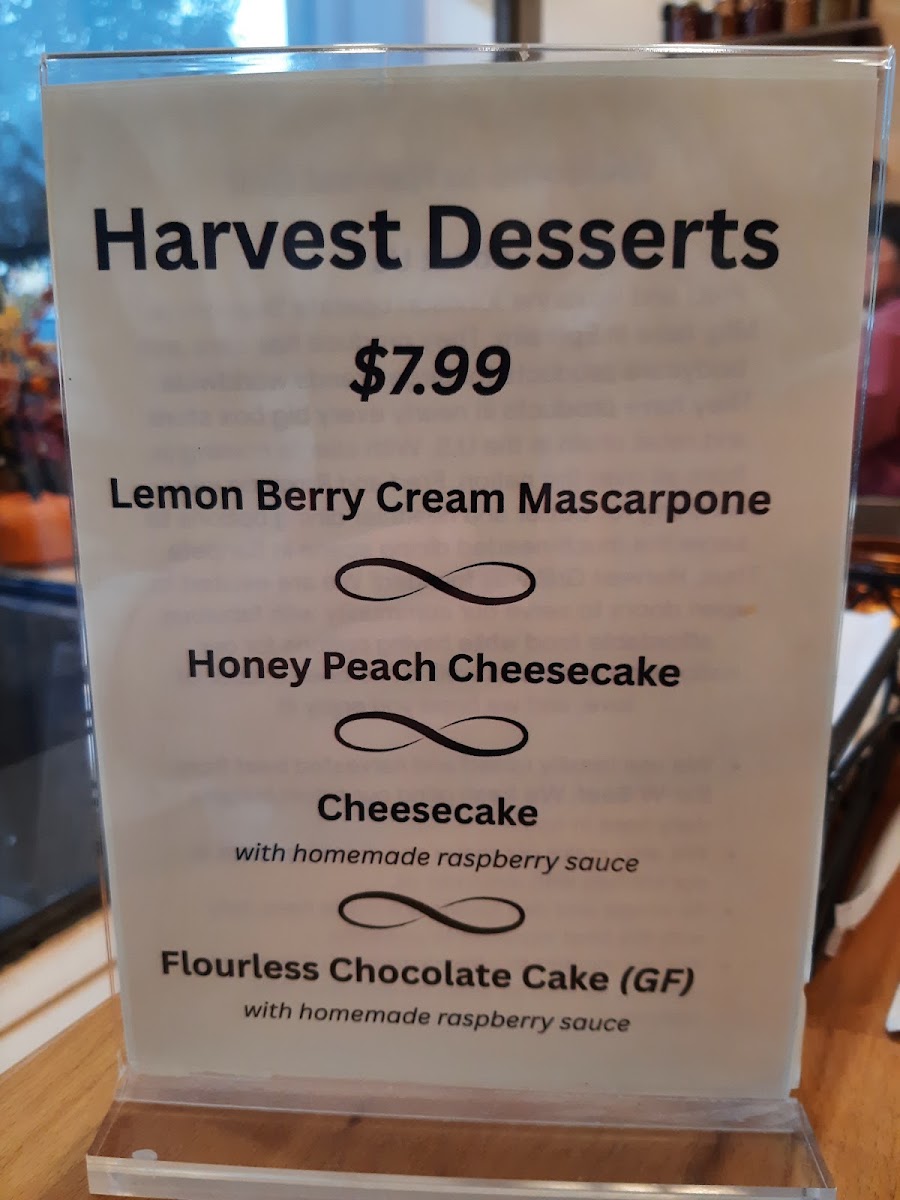 Harvest Grill menu board