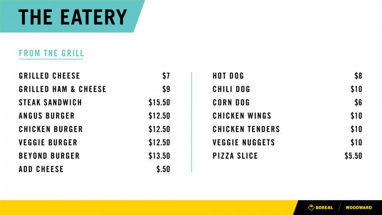 Boreal Eatery menu board