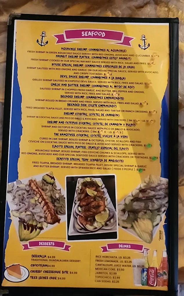 La Flor de Jalisco Mexican Grill menu board