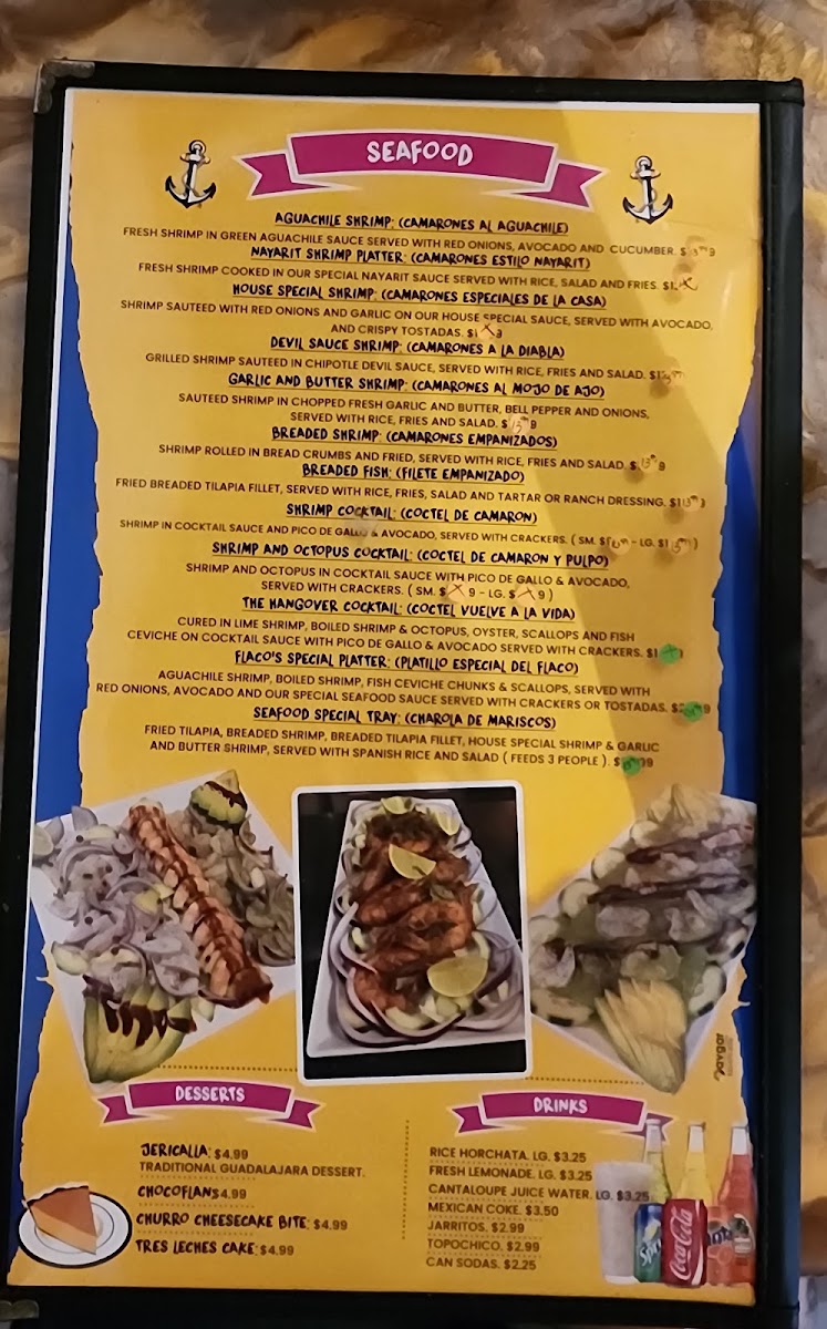 La Flor de Jalisco Mexican Grill menu board
