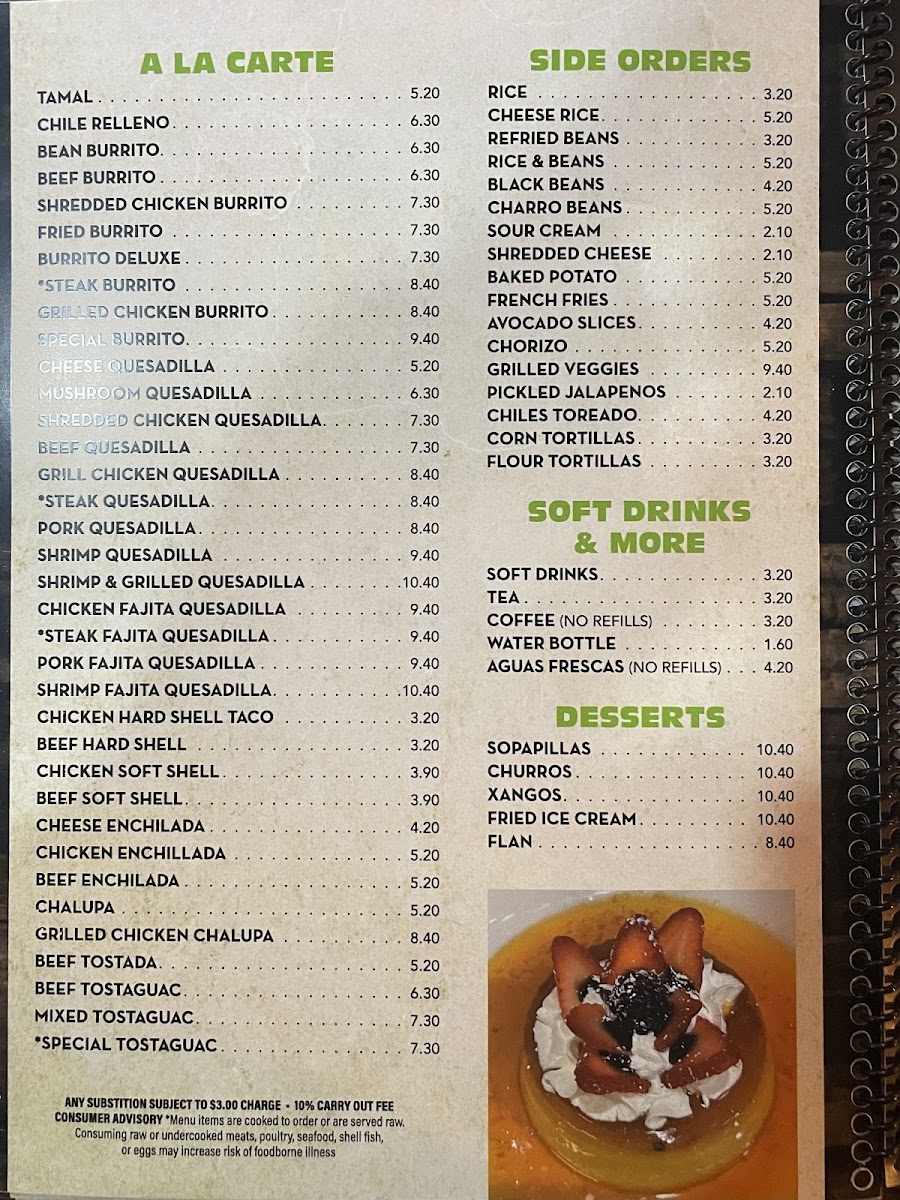 La Cienega Mexican Grill & Seafood menu board