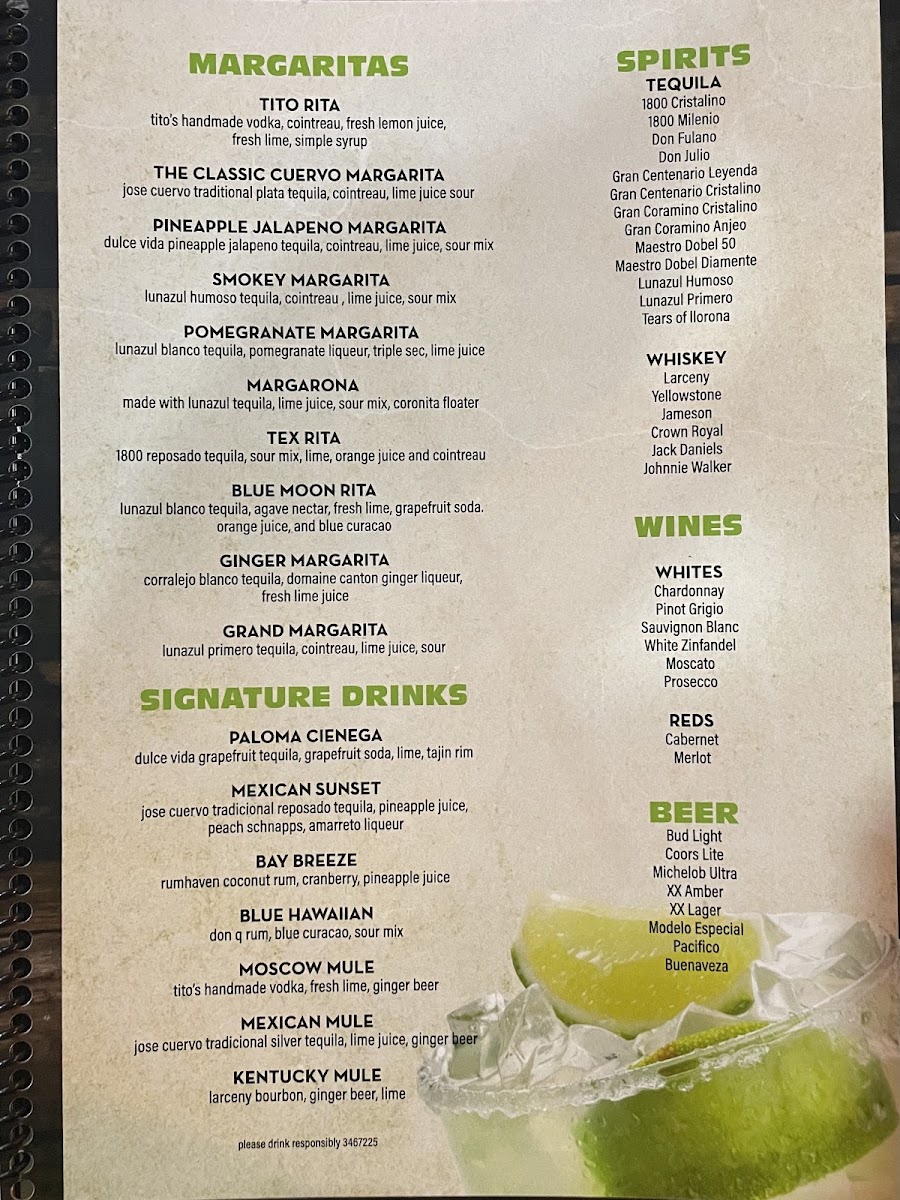 La Cienega Mexican Grill & Seafood menu board