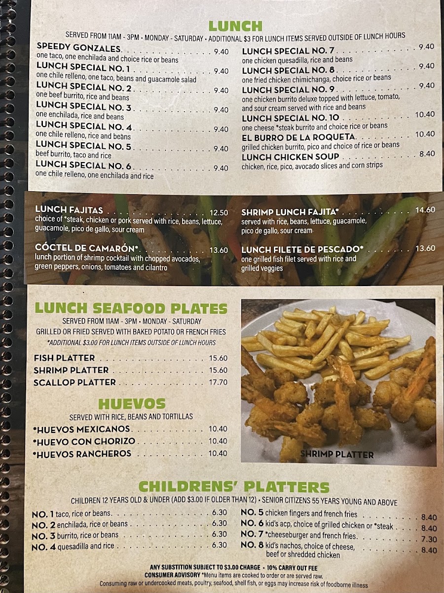 La Cienega Mexican Grill & Seafood menu board