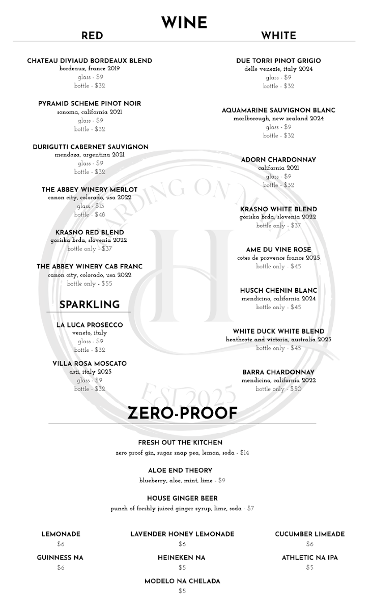 Harding On Main menu board