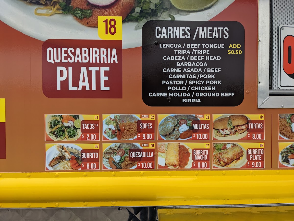 Tacos Jalisco #4 Food Truck menu board