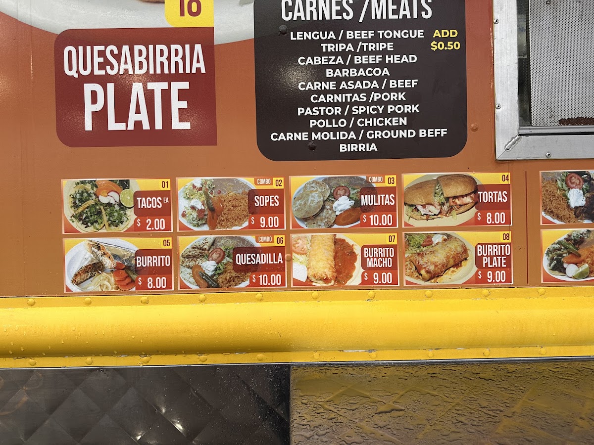 Tacos Jalisco #4 Food Truck menu board