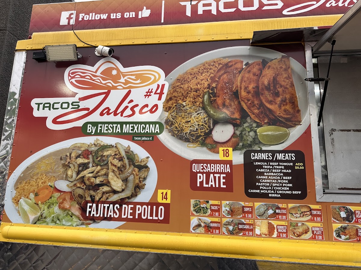 Tacos Jalisco #4 Food Truck menu board