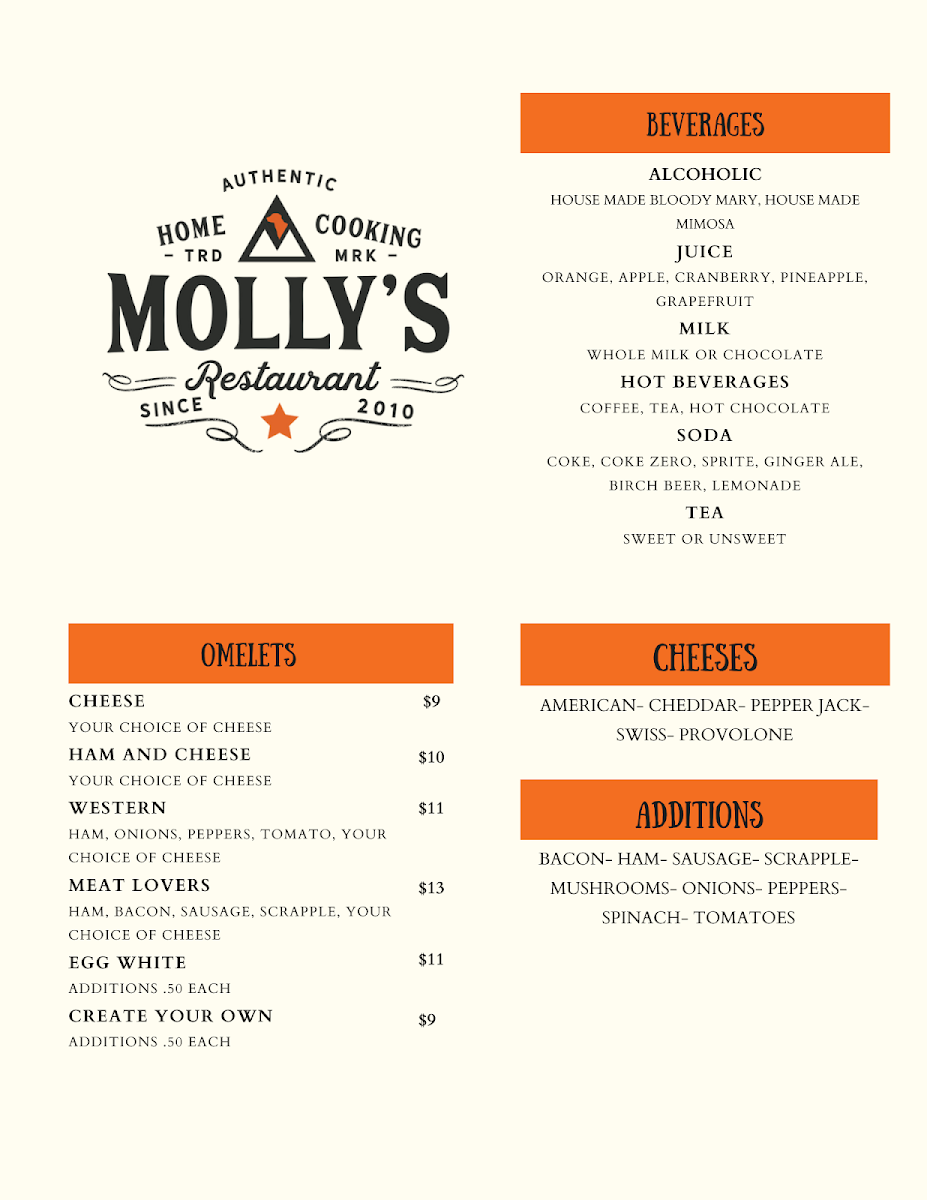 Molly's Restaurant menu board