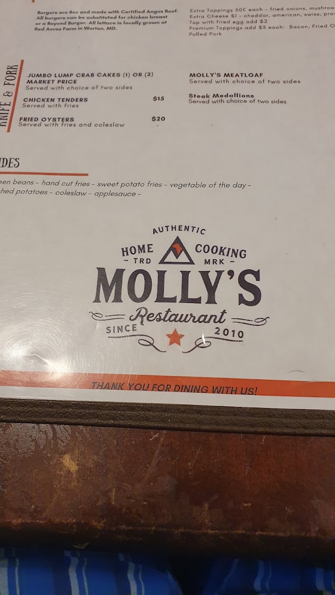 Molly's Restaurant menu board