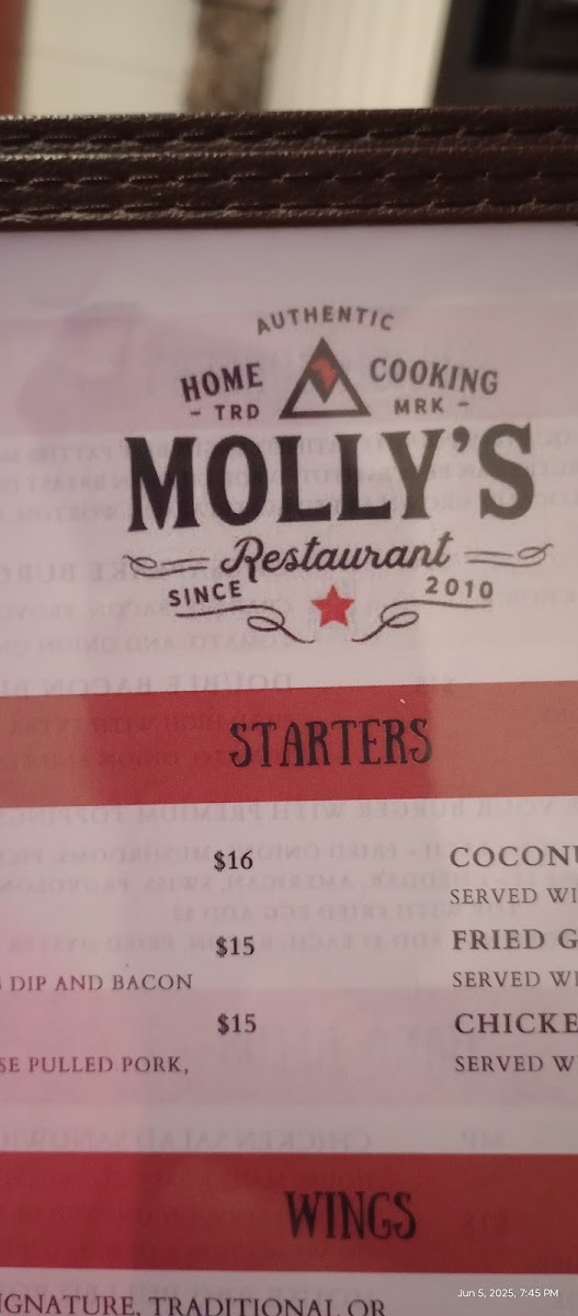 Molly's Restaurant menu board